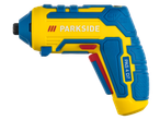 Aparafusadora a bateria PARKSIDE 4 V, modelo PAS 4 D7, amarela e azul.
