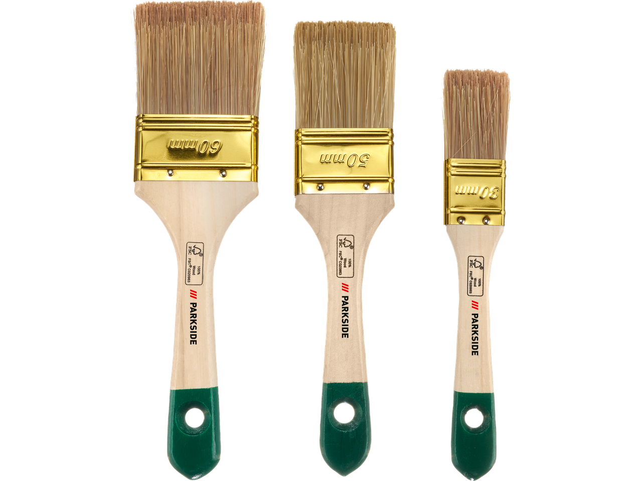 Parkside paintbrushes: 60mm, 50mm, and 30mm.