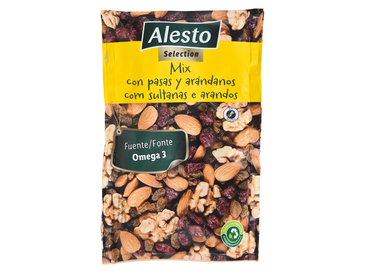 Alesto Selection mistura de frutos secos, passas e arandos, rica em Ómega 3.