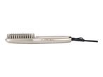 Hair straightening brush in champagne color with control buttons and a black cord.