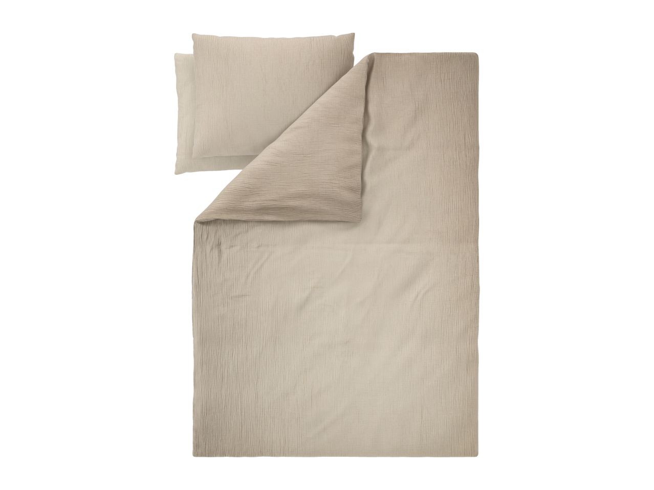 Light beige duvet cover set with a textured, crinkled fabric, including a pillowcase.