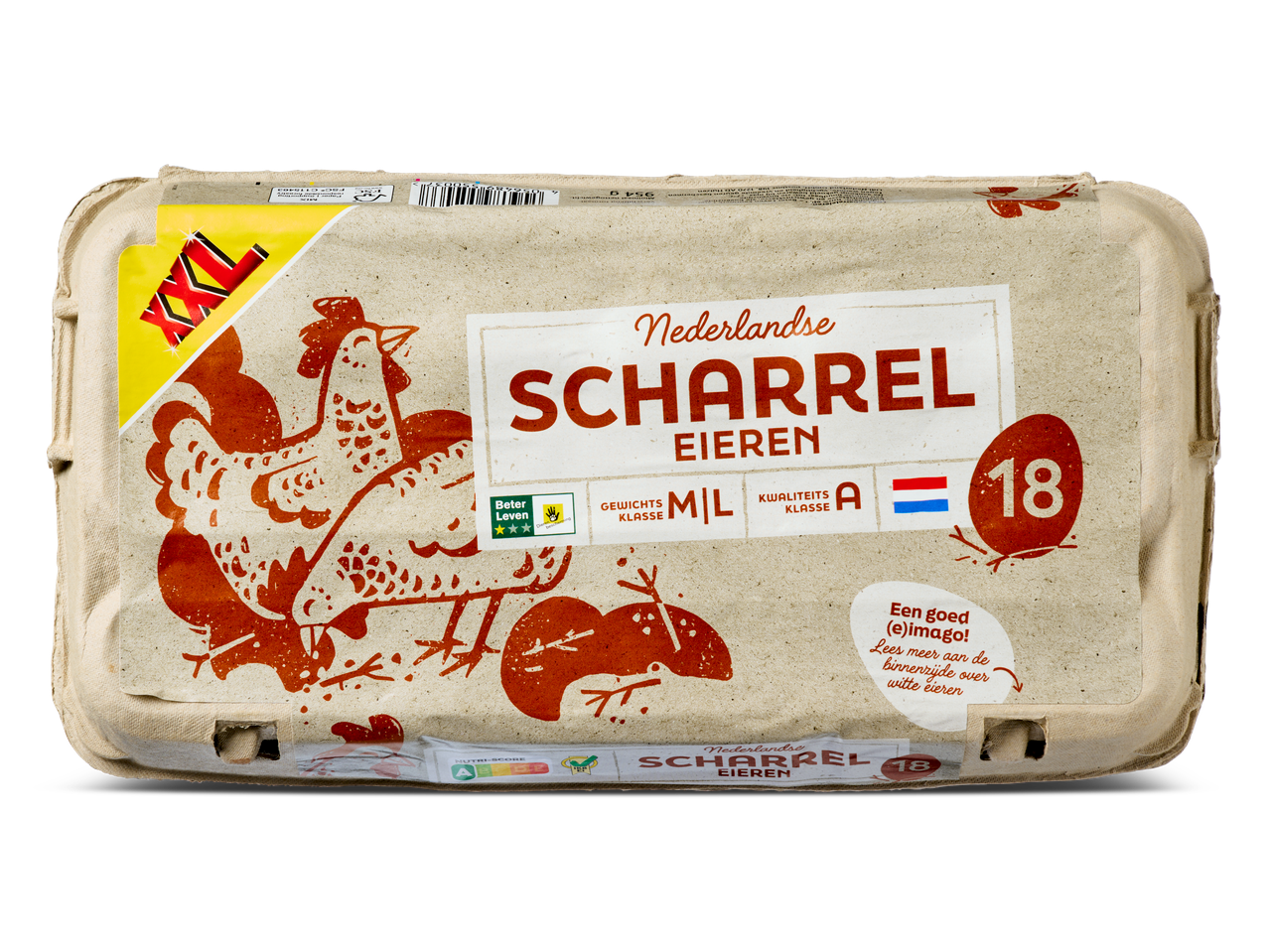 Lidl Dutche scharreleieren in een doos, 18 XXL eieren.