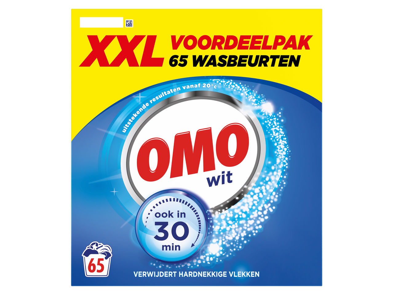 OMO wasmiddel, XXL voordeelpak voor 65 wasbeurten, effectief vanaf 20°C, verwijdert hardnekkige vlekken.