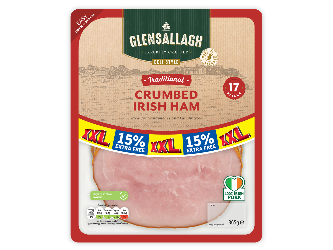 Glensallagh crumbed Irish ham, 17 slices.