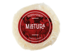 Milbona Queijo Curado de Mistura, um queijo redondo com rótulo vermelho com vaca, cabra e ovelha.