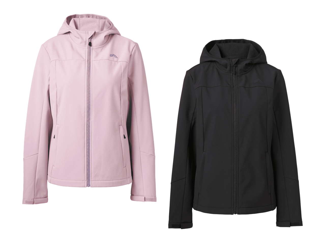 Naisten softshell-takki vaaleanpunaisena ja mustana.