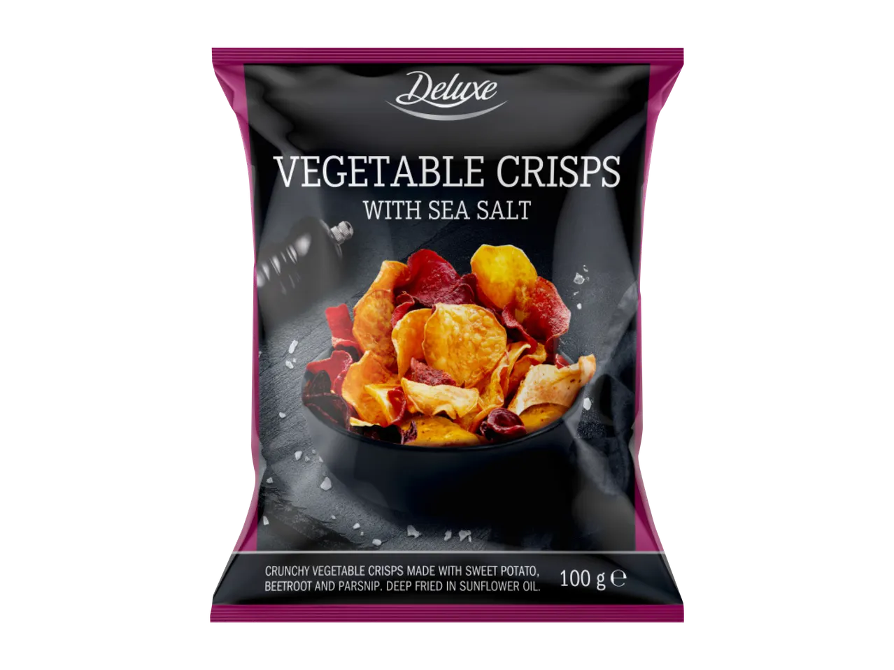 Deluxe dārzeņu čipsi ar jūras sāli, 100g iepakojumā