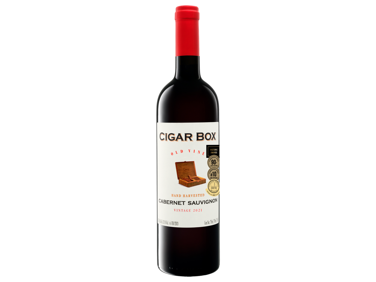 Bouteille de vin rouge Cigar Box Cabernet Sauvignon de la vallée de Maipo, millésime 2021