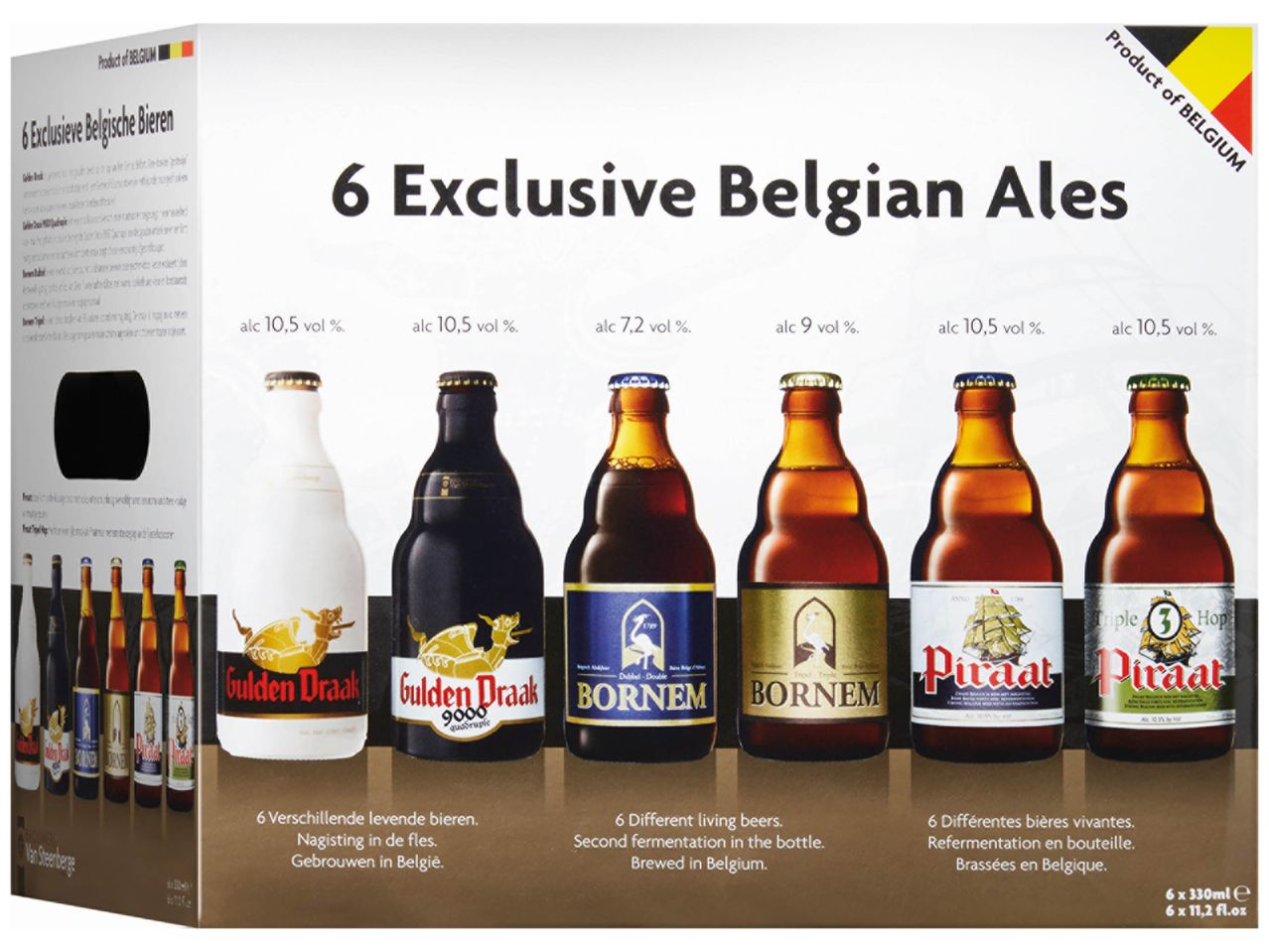 6 bières belges exclusives : Gulden Draak, Bornem et Piraat.