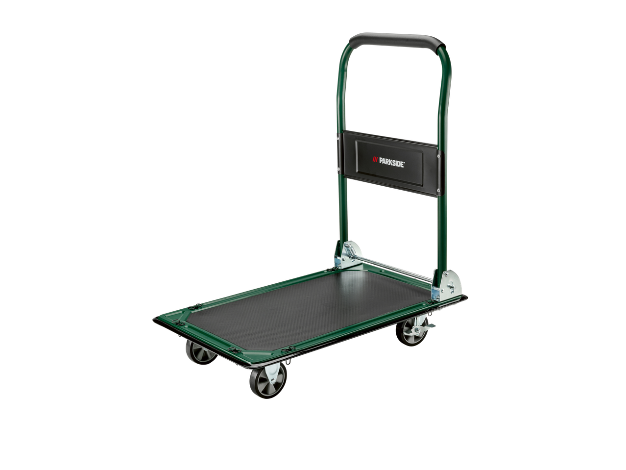 PARKSIDE transportavimo vežimėlis, žalias, su sulankstoma rankena ir ratais.