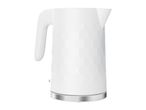 White electric kettle with a textured honeycomb pattern and a silver base