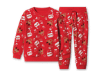 Roter Weihnachtspyjama für Kinder mit Weihnachtsmann- und Rentier-Motiven
