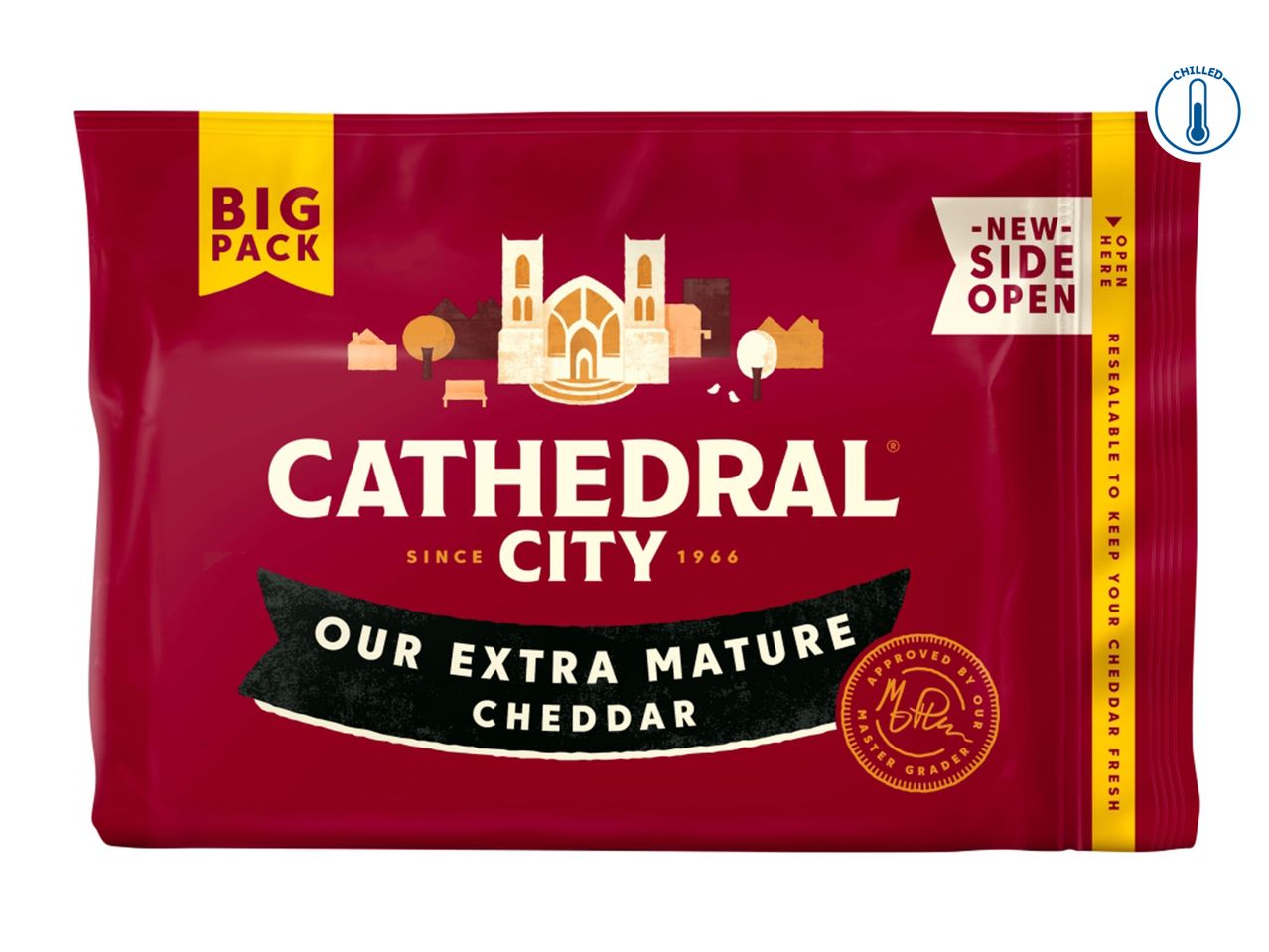 Cathedral City Extra Mature Cheddar cheese in a big pack.