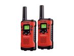 To røde og sorte walkie-talkies med skærme og knapper.