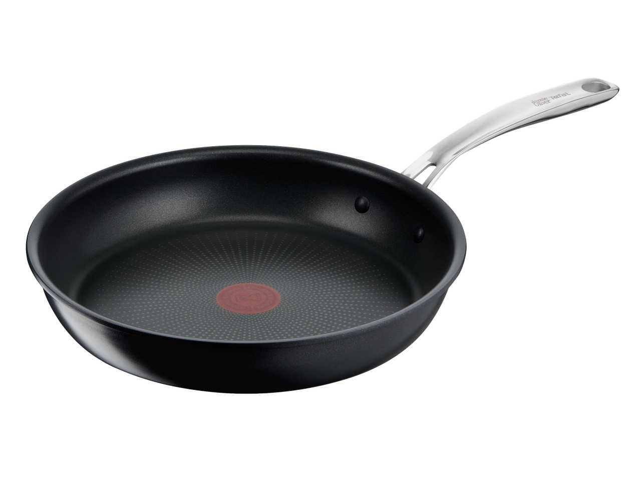 Poêle en aluminium Tefal Jamie Oliver avec revêtement antiadhésif et indicateur de chaleur rouge.