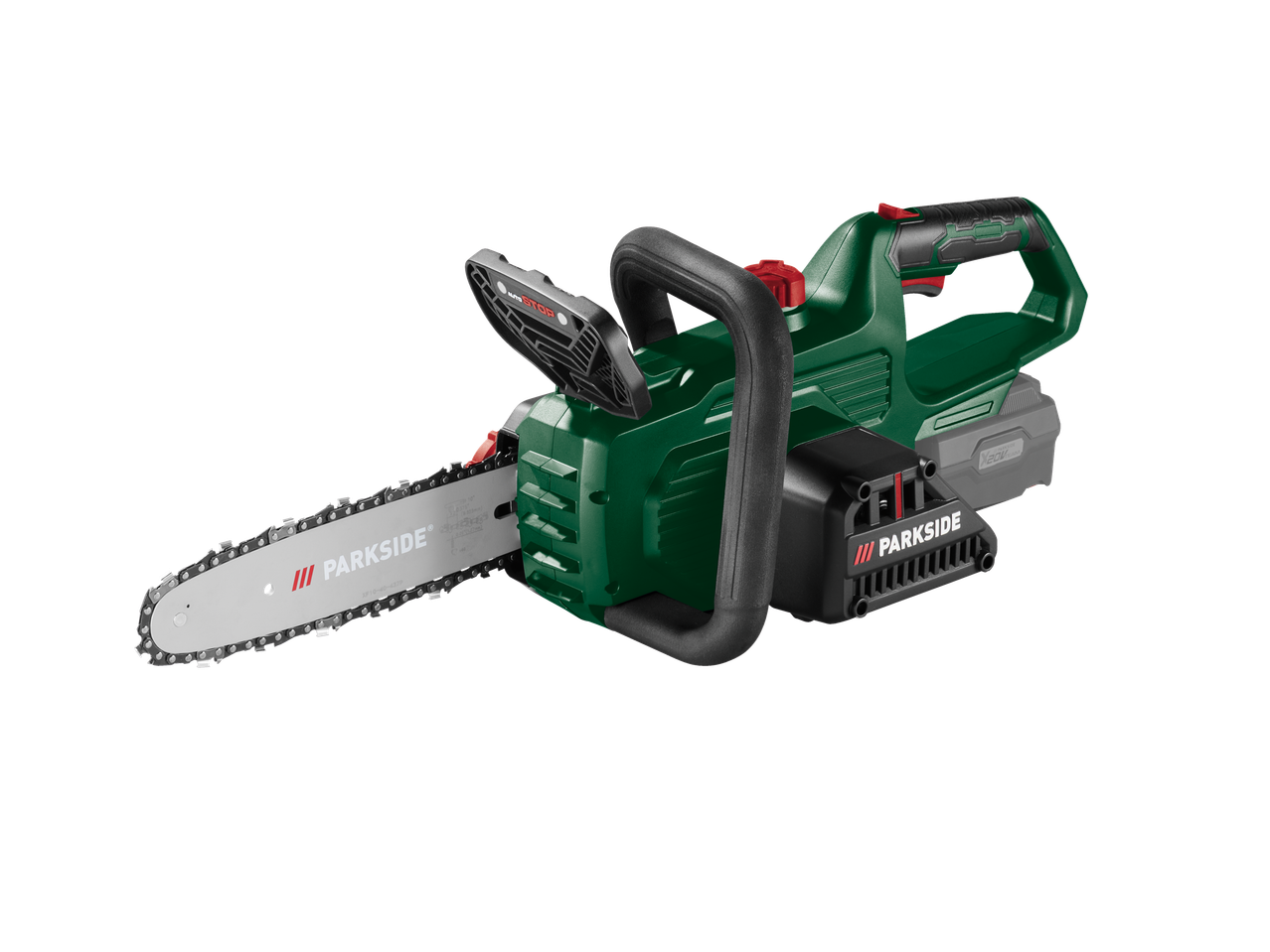Parkside® 20V Cordless Chain Saw with a green body and black accents
