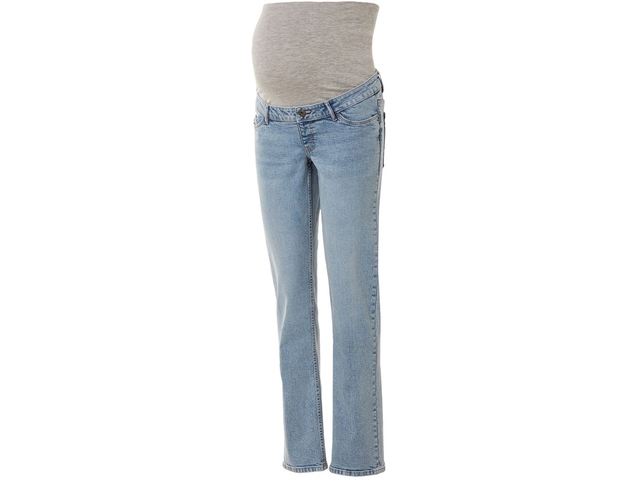Jeans premaman in denim chiaro con fascia in vita grigia