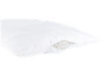 White pillow with zipper, filled with cotton.