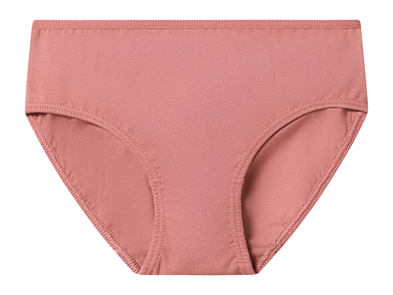 A pair of plain, light pink women's cotton briefs with a simple design.