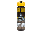 A dark-grey Batman-themed water bottle with a yellow lid.