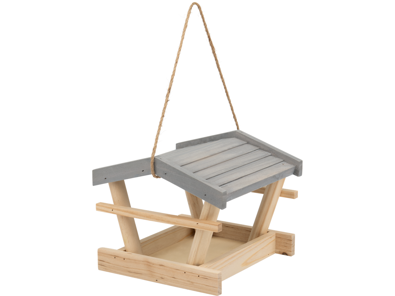 zoofari® koka putnu barotava ar pelēku jumtu un džutas virvi