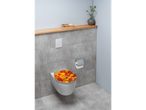 Capac WC cu imprimeu cu frunze de toamnă într-o baie modernă.