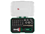 Kompakt csavarhúzó és bitkészlet praktikus tárolódobozban.