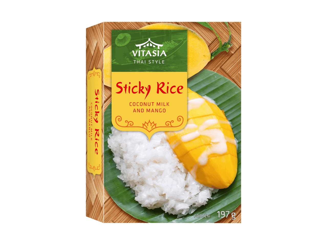 Klebriger Reis mit Kokosmilch und Mango, Thai-Stil, 197 g.