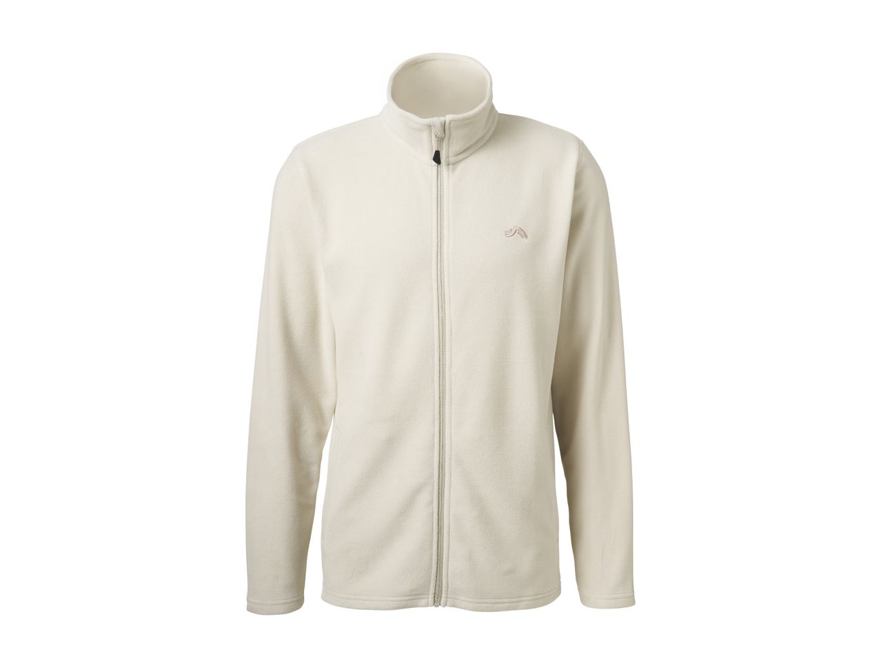 Men's cream-colored fleece jacket with a full-length zipper and high collar.