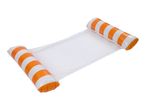 Orange and white striped inflatable pool hammock with a mesh center.