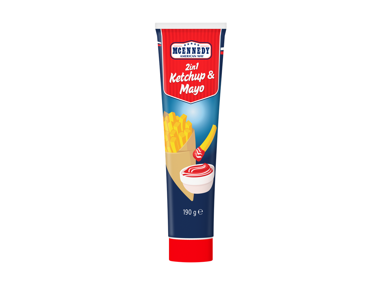 MCENNEDY 2in1 ketšupi ja majoneesi tuub friikartulite ja kastmega.