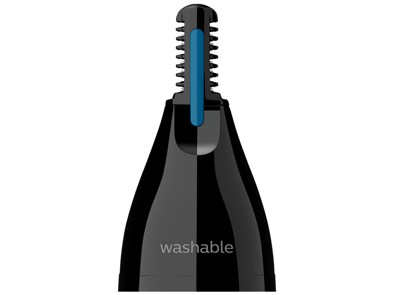 Philips Rasierer 1000 S1142/02 met zwarte en blauwe snijkop, met het woord 'washable'.