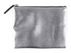 A silver leather zipper pouch.