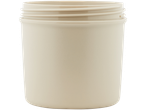A beige plastic jar with a screw-on lid is shown.