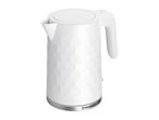 White electric kettle with a textured honeycomb pattern and a stainless steel base