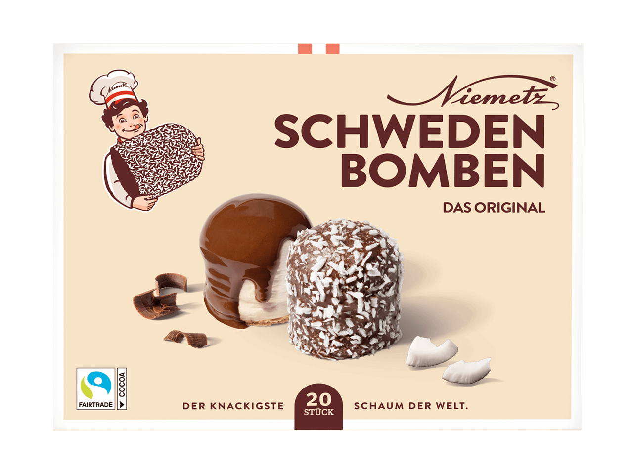 Niemetz Schweden Bomben Packung, Schokolade-Kokos-Leckereien.