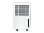 White mobile dehumidifier with wheels and a water level indicator