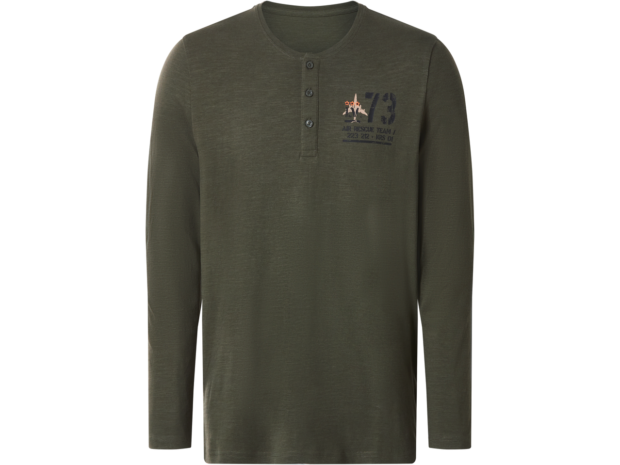 Esmara Men khaki pikkade varrukatega särk trükisega „AIR RESCUE TEAM”.