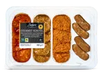 Gourmet schotel met mini kipschnitzel, mini kipburger, gemarineerde kipfiletlapjes en gekruide kipchipolata, 480g.