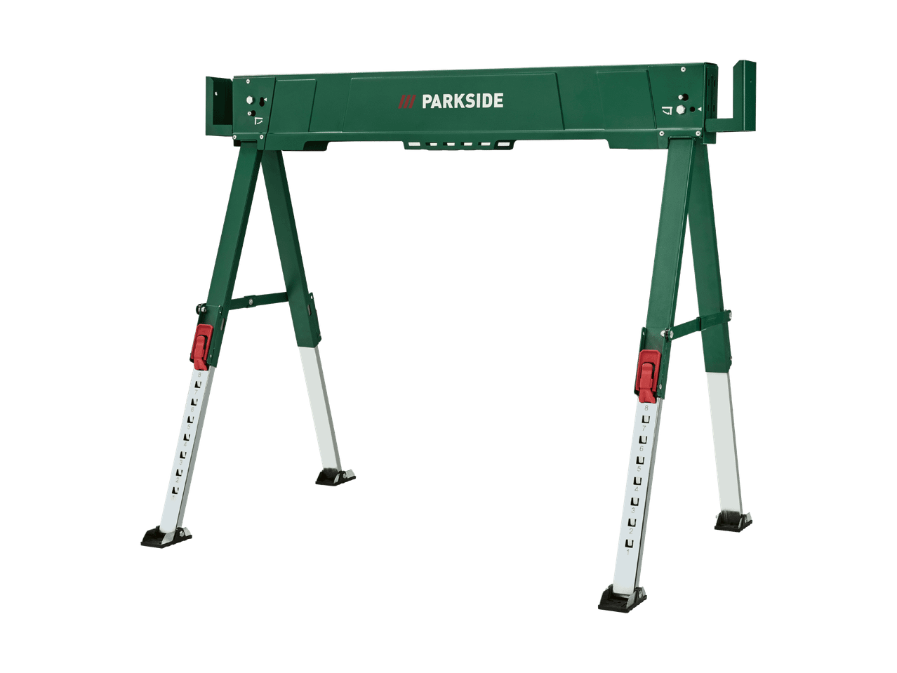 Tréteau de travail pliable vert avec pieds réglables