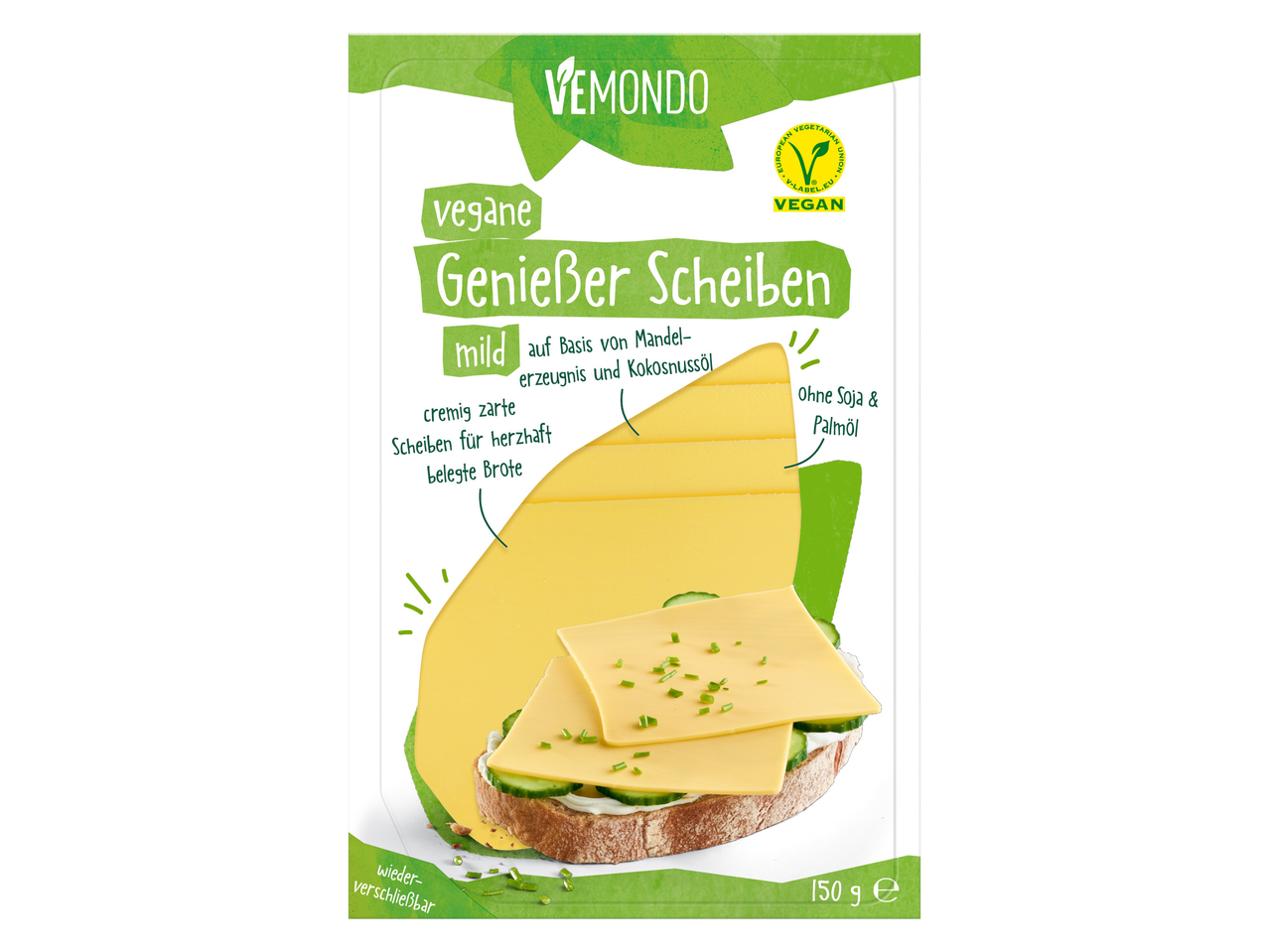 Vemondo vegane Käsescheiben, Mandel-Kokosbasis.