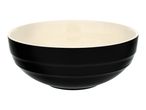 Black and cream ceramic bowl with a ribbed exterior