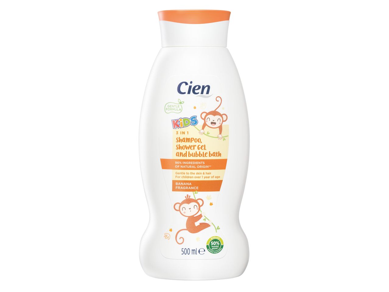 Cien 3 в 1 детски шампоан за коса и тяло с аромат банан, 500 ml/опаковка