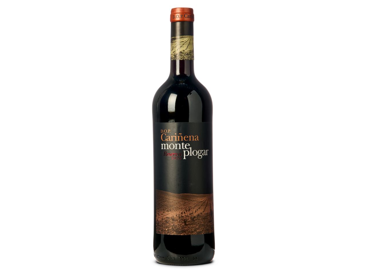 Fles Cariñena Monte Plogar Reserva 2020 rode wijn.