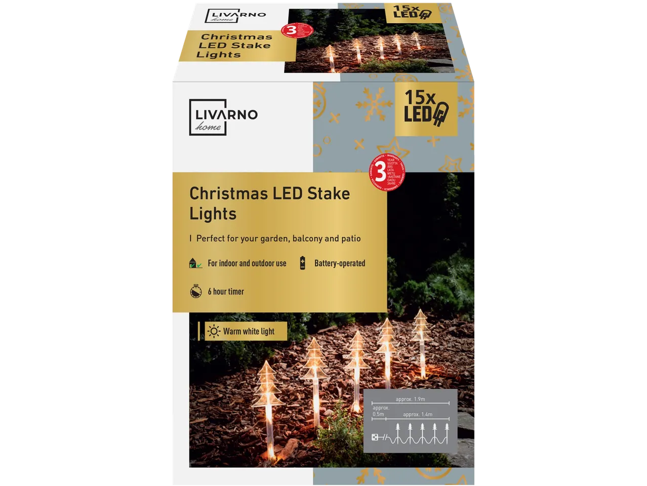 Livarno Home jõulu-LED-maavalgustid 15 LEDiga, sooja valge valgusega ja 6-tunnise taimeriga.