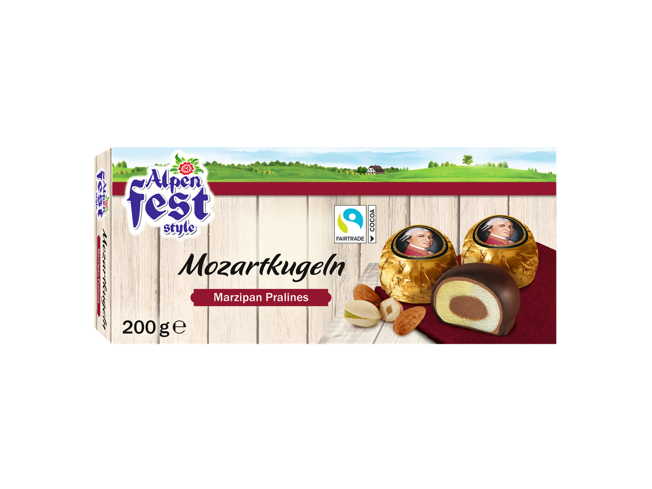 Alpen Fest Style Mozartkugel marsepein pralines.