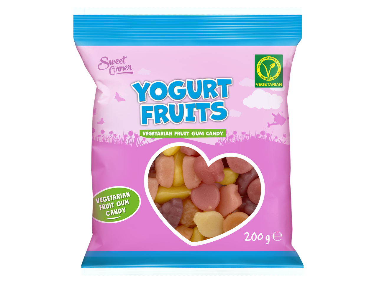 Bomboane Sweet Corner cu aromă de iaurt: bomboane gumate vegetariene în pachet.