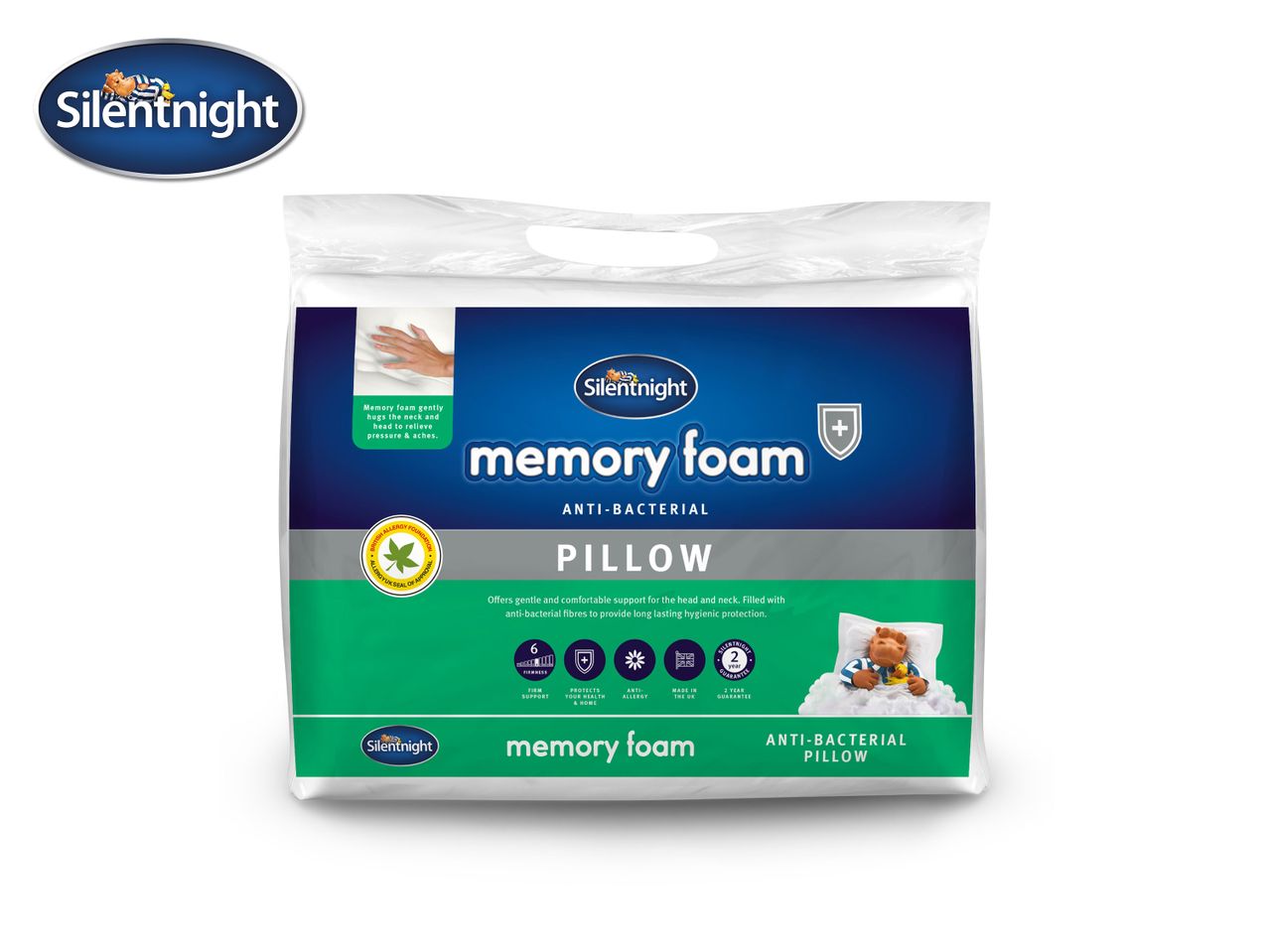 Go to full screen view: Silentnight Memory Foam Anti Bacterial Pillow - Image 1