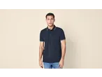 Polo azul-marinho ESMARA MEN com gola e riscas azuis claras nas mangas e na gola.