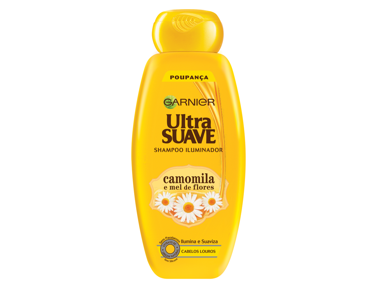 Champô Garnier Ultra Suave de camomila e mel de flores para cabelos loiros.
